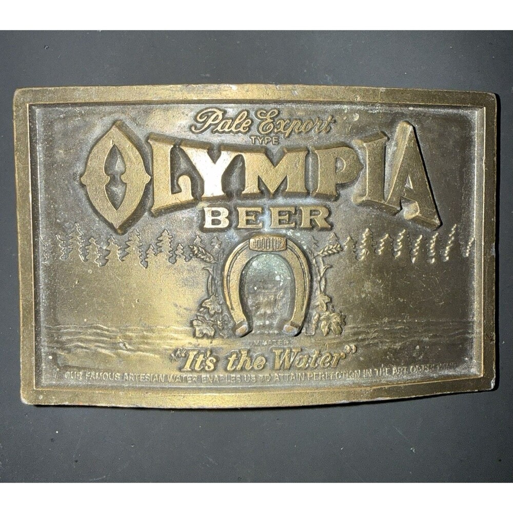 Olympia Beer Pale Export It's the Water Brewery Vintage 1974 Lewis Belt Buckle